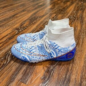 Blue & White Soccer Size 39 Turf Athletic Cleats Gold Shoes 6/7